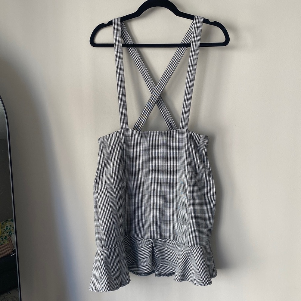 Forever 21 houndstooth plaid mini skirt with overall straps